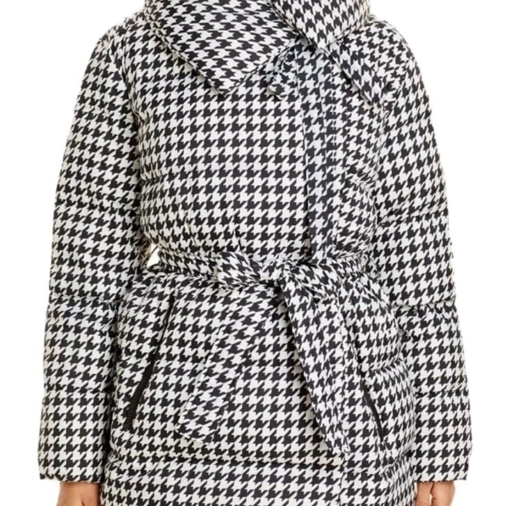 NEW BACON “Big Puffa” Houndstooth Lightweight Winter Belted Puffer Coat Jacket